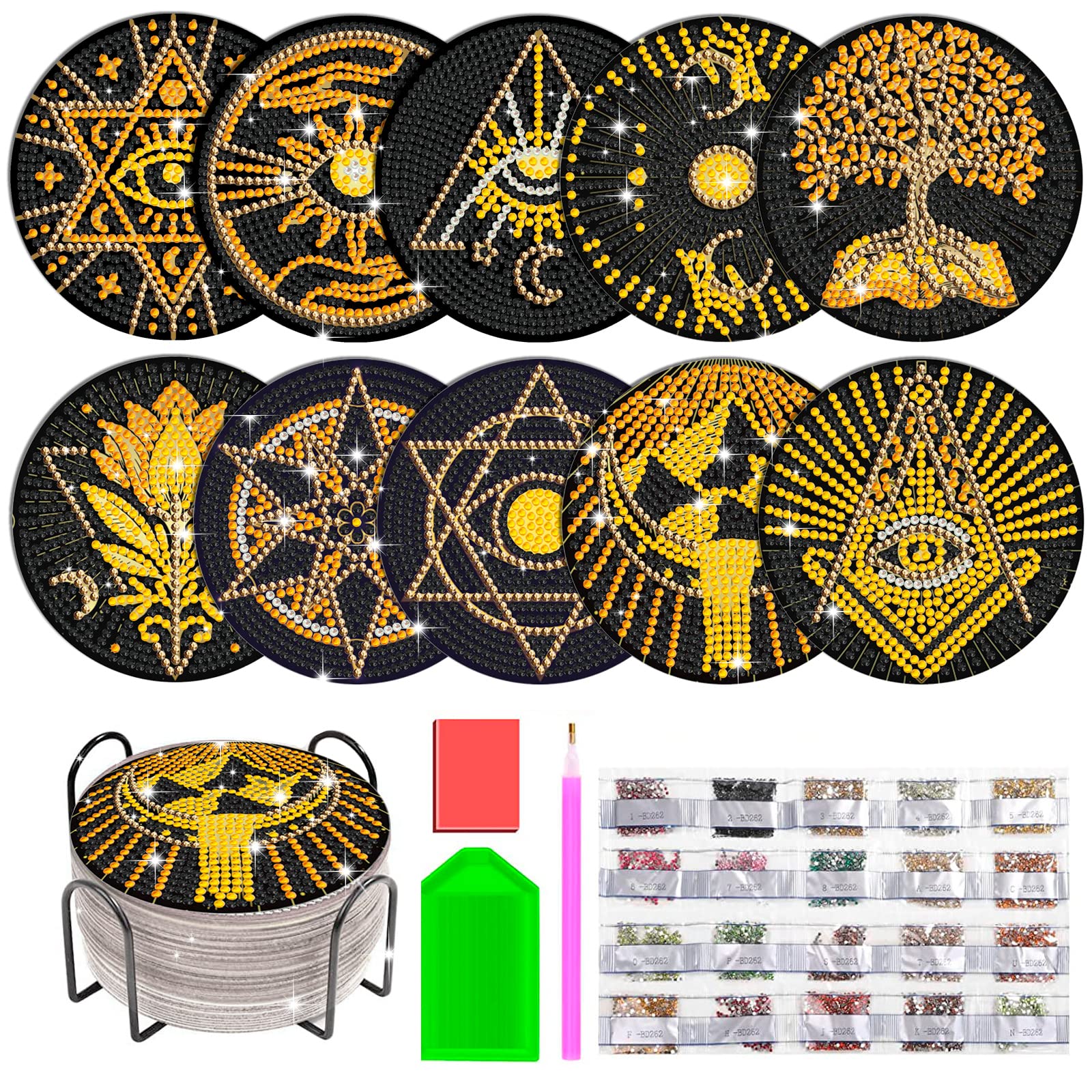 HASTHIP 10Pcs DIY Diamond Painting Coasters Material Kit Creatvie Tarot Coasters set with Holder, Beginners DIY Diamond Art Kit with Accessories and Tools Diamond Painting Art Home Gift HASTHIP 10Pcs DIY Diamond Painting Coasters Material Kit Creatvie Tarot Coasters set with Holder, Beginners DIY Diamond Art Kit with Accessories and Tools Diamond Painting Art Home Gift